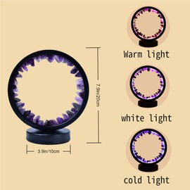 RUIJINGYUAN Natural Raw Amethyst Crystal Night Light - 7.9" USB Powered Bedside Lamp w/ 3 Color Dimmable Modes, Perfect Night Light for Bedroom & Home Decor, Gift for Her