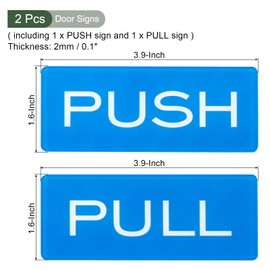 YOKIVE 2 Pcs Push Pull Door Sign, Door Sign Self Adhesive Fixed | Push Pull Sign Decals Labels Great for Home Office Shop (Blue, 2" x 5", Rectangle)