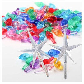 Pack of 102 Mini Acrylic Twist Bulbs and Clear Star Tree Topper Kit | Plastic Bulbs and Star Toppers to Replace Missing Bulbs on Ceramic Trees (Size - Bulbs: 1" x 1/4"; Stars: 2-1/2" W x 3-3/4" H)