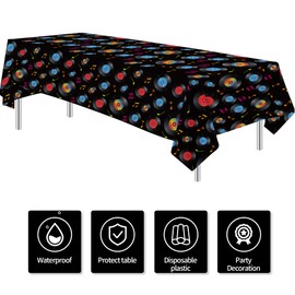 FVABO Record Party Decorations Table Cloth, 3pcs Disposable 1950's Theme Retro Record 50's Rock Music Party Supplies Tablecover, 86in x 55in