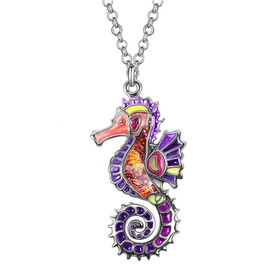 Enamel Alloy Hippocampus Seahorse Necklace Ocean Charms Pendant Fashion Jewellery Gifts for Women Girls, enamel, No Gemstone