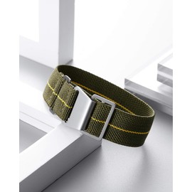 BINLUN Elastic Fabric Nylon Watch Band Waterproof Military Replacement Watch Strap Hook-and-Loop for Men Women Silver & Black Buckle 18/20/22mm