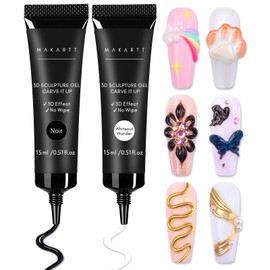 Makartt 3D Nail Gel Sculpting Gel Nail Art Glue Kit, White Craving Gel and Black Candy Molding Gel No Wipe Embossed Gel Polish Set for Nail Decoration Manicure Charm Designs (Whiteout Wonder & Noir)