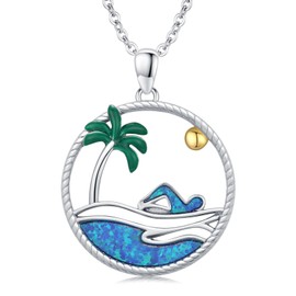 KiiKii Ocean Necklace for Women 925 Sterling Silver Blue Opal Beach Wave Pendant Summer Swimmer Jewelry Gifts for Sport Lovers Birthday