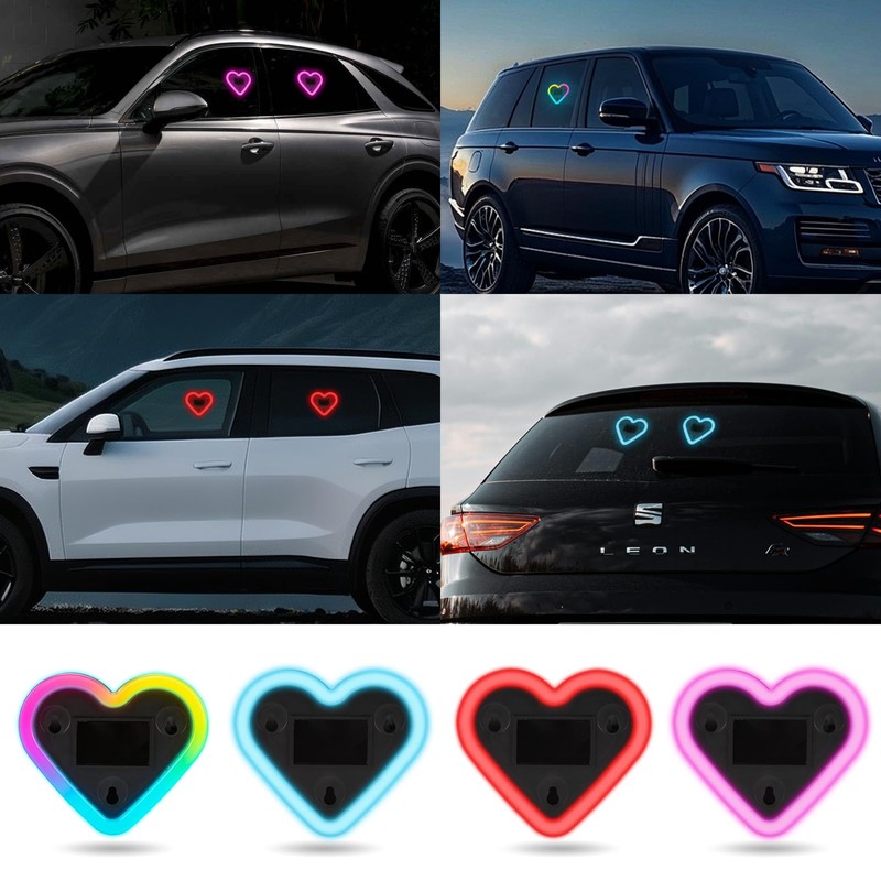 Upgrade Car Light LED Ambient Lights Heart Solar Lights Solar-Powered