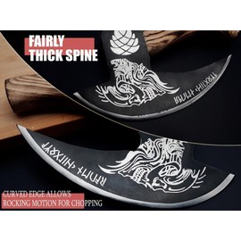 Chigoza Handmade Carbon Steel Pizza Cutter | Viking-Inspired Pizza Slicer with Ash Wood Handle & Leather Wrapping | Norse Rune Design | Durable Blade & Leather Sheath (Charcoal Etched)
