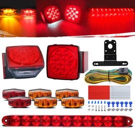 Aila Complete LED Trailer Light Kit, Submersible IP68 LED Stop Turn Tail Side Marker License Light for Utility Trailer, Boat, Camper, RV, Trucks, Marine, Snowmobile