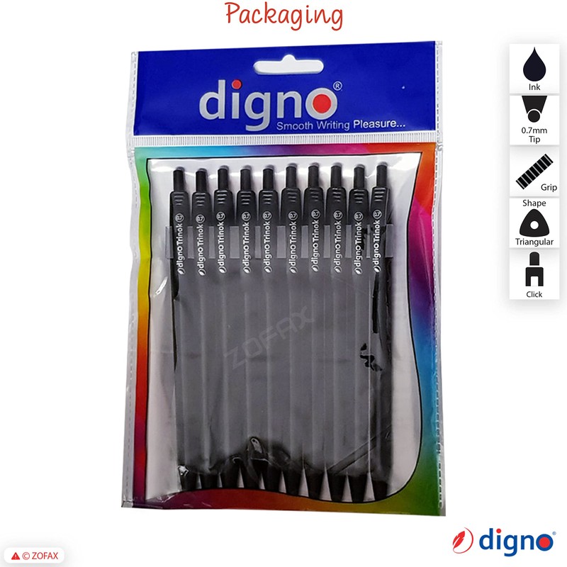 DIGNO Trinok Retractable Ballpoint Pens, BLACK, Fine Point (0.7mm), Pack