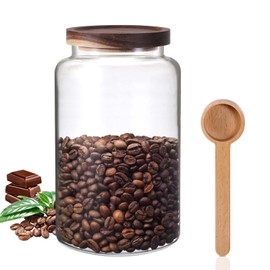 Large Glass Coffee Storage Jar with Lids Spoon Thicken Glass Coffee Canister Borosilicate Glass Food Containers for Ground Coffee Beans Nut Pasta Sugar Candy Spice Rice Loose Tea (2800ml/94oz)