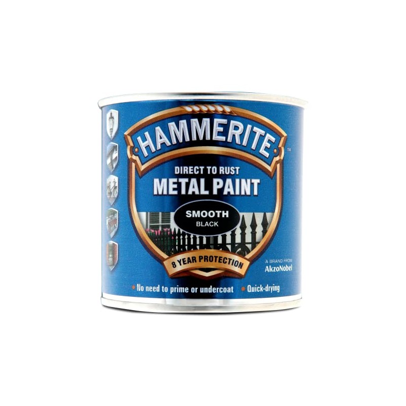 Hammerite 5084863 Direct to Rust Metal Paint - Smooth Black