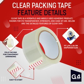 G4GADGET Pack of 3 Clear Packing Tape - Heavy Duty Transparent Tape 48mm x 60m - Ideal for Moving, Packing Boxes, and Secure Packaging