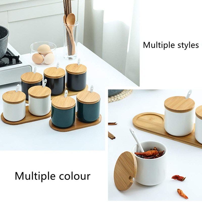 OnePine Set of 2 Ceramic Spice Jars Salt Pot Ceramic