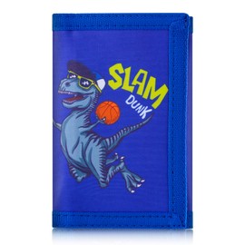 JONYEE Kids Wallet for Boys Teens, Novelty Trifold Wallet with Key Chain and Zipper Coin Pocket for Children Girls Youth, Camo Canvas Purse for Outdoors Sports Birthday Gifts-Dinosaur Purple