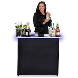 GoPong GoBar Portable Bar Table with Multi-Color LED Lights - Mobile Bartender Station for Events - Includes Carrying Case