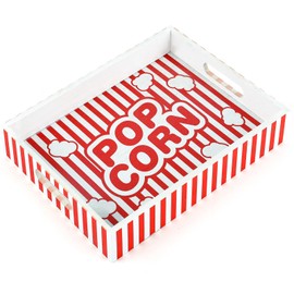 Movie Night Supplies Wooden Serving Snack Tray with Handles for Popcorn Bucket Bowl Box Reusable Snack Storage Box Organizer Holder for Family Theater Room Decor