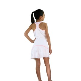 Bace Girls Pink Tennis Skirt White Pleated Tennis Skort Tennis Outfit White Tank Top Set Golf Outfit for girls, White, 7-8 Years