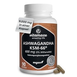 Organic Ashwagandha KSM-66 9000 mg (15:1) 3 Months (90 Capsules One Daily) Root Extract with 5% Withanolides Vegan No Additives