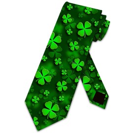 Three Rooker St. Patrick's Day Ties Mens Clover Necktie Lucky Four Leaf Clover Tie, Black, One Size