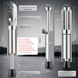 Xinnun 4 Pcs Kickdown Door Stopper Heavy Duty Stainless Steel Foot Kick Down Door Stop Adjustable Easy Step Holder, Stretch Spring Stopper, Silver, Outdoor Commercial