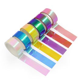 6 Rolls Holographic Tape 5M/196.8In, Assorted Colored Tape Set, Decorative Tape, Prismatic Glitter Tape Hoops for DIY Arts Crafts Decoration Scrapbooking Gifts Wrapping