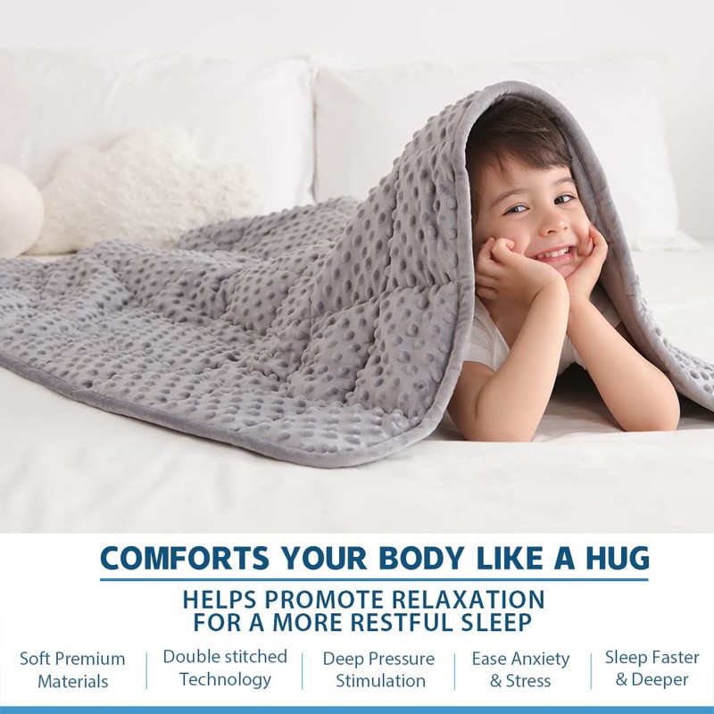 Kids Weighted Blanket Twin 7lbs (41"×60",Gray) Breathable Soft Minky Weighted