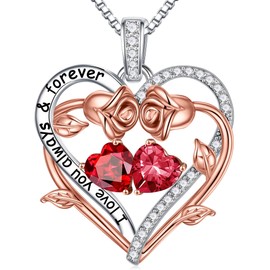 Iefil Wife Birthday Gift Ideas, January July Birthstone Necklace Birthday Gifts for Mom Her, Birthstone Jewelry Red Garnet Necklace Red Ruby Necklace Anniversary Birthday Gifts for Her Wife