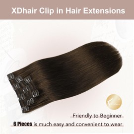 XDhair Clip in Hair Extensions Real Human Hair20 Inch 120g Dark Brown Clip in Hair Extensions Straight Human Hair for Women 6 Pcs #2 20 Inch