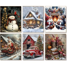 6 Pack Christmas 5D Diamond Art Painting Kits for Adults, Winter Diamond Painting Kits for Beginners,Full Drill Vintage Diamonds Dots,Gem Art Crafts for Adults Wall Decor 12x16inch