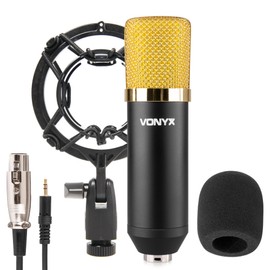 Vonyx CM400B Studio Microphone Gaming Microphone PC Gaming Mic Streaming Microphone with Shock Absorber Holder, XLR to 3.5 mm Jack and Pop Protection, Condenser Microphone, Podcast Microphone, Black