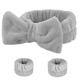 Lxtness Spa Bowknot Headband Women, Coral Fleece Makeup Hair Bands Elastic, Hair Accessories for Washing Face, Hairband, Wrist Sweatband, Cosmetic Headband