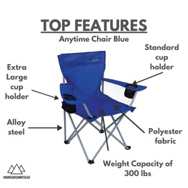MOUNTAIN SUMMIT GEAR Anytime Chair for Camping, Sports, and The Outdoors w/Carry Bag, Camping Chairs for Adults, Folding Chair for Outside, (by Caddis Sports Inc.)