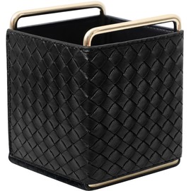 OLizee® Leather Pencil Holder Desktop Organizer Iron Art Desktop Makeup Brush Remote Control Storage Box Office Pen Holder for Desk Black