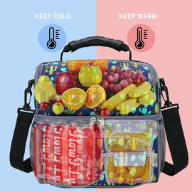 FlowFly Insulated Lunch Bag Adult Lunch Box Large Tote Double Layer Cooler for Men, Women, with Adjustable Strap,Front Pocket and Mesh Side Pockets,Cactus