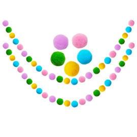 Bliceon 2PCS Colorful Felt Ball Garland - 60 Pom Pom Balls for Nursery Decor, Bedroom, Classroom and Birthday Party Decorations Vibrant Multicolored Felt Garland for Kids' Rooms (02)
