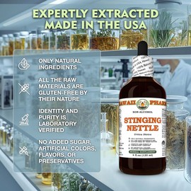 Stinging Nettle (Urtica Dioica) Dry Leaf Glycerite, Made in Hawaii, Organic Raw Materials, All Natural, Vegan, Lab Tested Alcohol-Free Liquid Extract - 32 fl.oz