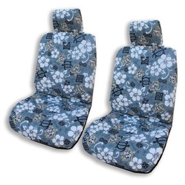 Winnie Fashion Made in Hawaii, Aloha Honu Lucky Turtle Separate Headrest Hawaiian Car Seat Cover - Set of 2 (Gray, Add Armrest Slot)