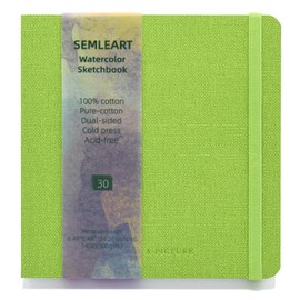 SEMLEART Watercolor Journal 6.49x6.49inches, Cold Press, 30 Sheets, 140lb/300gsm, Acid-Free,Water-Resistant Cover,Ideal for Painting, and Creative Journaling