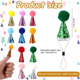 Tinoaly 10 Mini Sombreros de Fiesta para Peluches, Pequeños Sombreros Cónicos Ajustables Juguetes Dinosaurios Muñecas Manualidades con Pompones Brillantes para Perros Gatos Niños Decoraciones