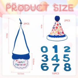 Kotkiddy Pack of 2 Cat Birthday Party Accessories, Blue Boy Cat Kitten Birthday Neckerchief Hat Numbers Pet Birthday Decoration Outfits