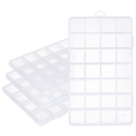 SUPERFINDINGS 4 Pack 28 Grids Organizer Box 22.5x13.3cm Transparent Plastic Organizers Storage Box Clear Washi Tape Organizer for Nail Art Small Findings Parts Rhinestones,Compartment: 3x3cm