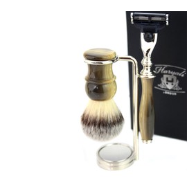 Haryali London 3 Edge Shaving Razor With Synthetic Badger Hair Brush and Stand Perfect Shaving Kit For Mens