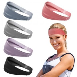 5 Pcs Sports Headband for Women, Elastic Non Slip Sweat Headband Cool and Quick Dry, Wide Sports Hairband for Yoga Running Fitness Gym Workout Tennis