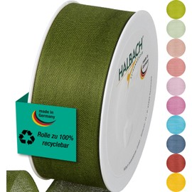 Halbach Seidenbänder Gift Ribbon Width 40 mm Length 25 m Ribbon Made in Germany Gift Ribbons in a Variety of Colours and Widths Perfect for Packaging and Decorating, Colour: Moss Green