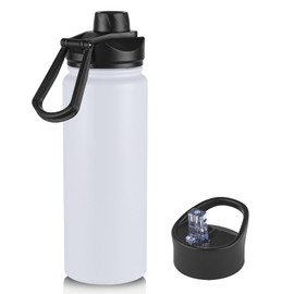 24oz Insulated Water Bottle with Straw Lid, Stainless Steel Metal Water Bottle with Straw & Wide Mouth Lid, Double Wall Vacuum Water Bottle for Hiking Camping, White 1 Pack