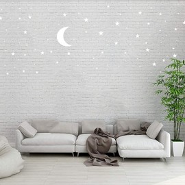 Moon and Stars Wall Decal Vinyl Sticker, Removable Children Kids Art DIY Sticker Mural for Boy Girls Baby Room Decoration Good Night Nursery Wall Decor Home House Bedroom Design (White)