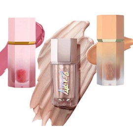 3-Piece Natural & Long-Lasting Makeup Set: Liquid Contour, Highlighter & Blush. Buildable Formula, Weightless, Wands for Easy Application - Get Bronzed & Blushed with this Beauty Kit
