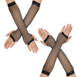 Yolev 2 Pairs of Fishnet Gloves Women's Long Fingerless Gloves Black Arm Warmers Mesh Gloves 80s Retro Party Disco Masquerade Costume Accessories