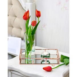 JollyCaper Rosegold Mirror Vanity Tray, Rectangle 12x8x2 Inches - Jewelry, Perfume, Makeup Organizer - Decorative Metal Tray for Dresser, Bathroom, Living Room, Bar Cart