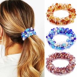 Zoestar Haargummis mit Perlen, glitzernde Strasssteine, Kristall-Pferdeschwanz-Halter, Zubehör für Frauen und Mädchen (3 Stück)