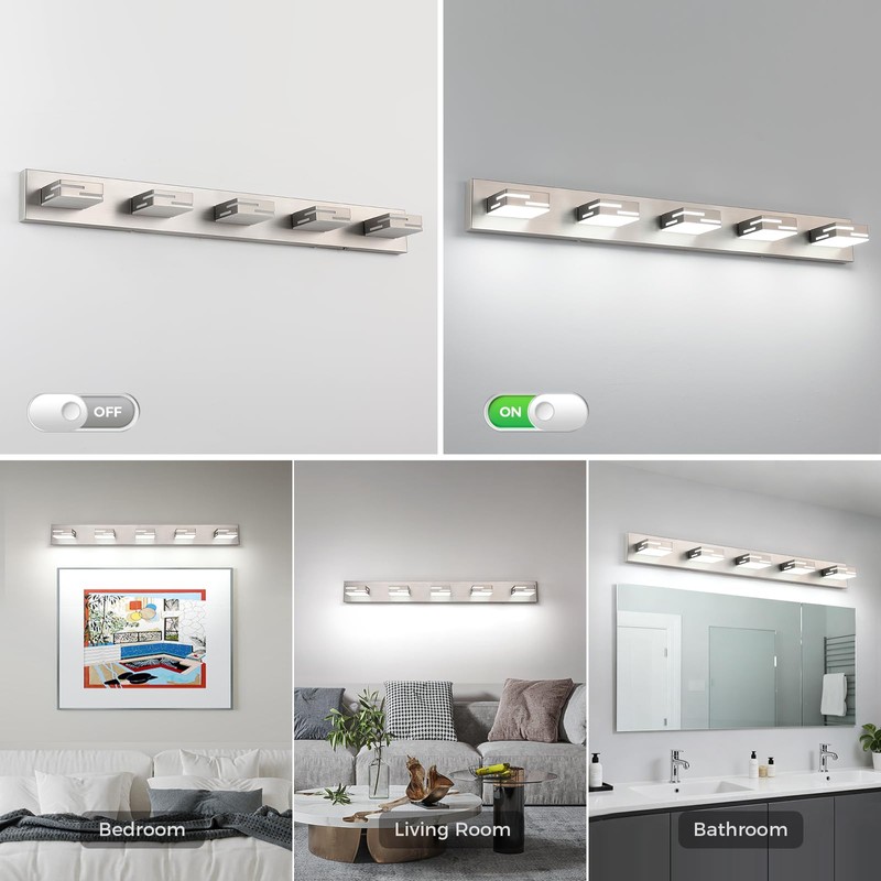 MKBNG 5-Light Modern Bathroom Vanity Light Fixtures, 40-Inch 350° Rotatable